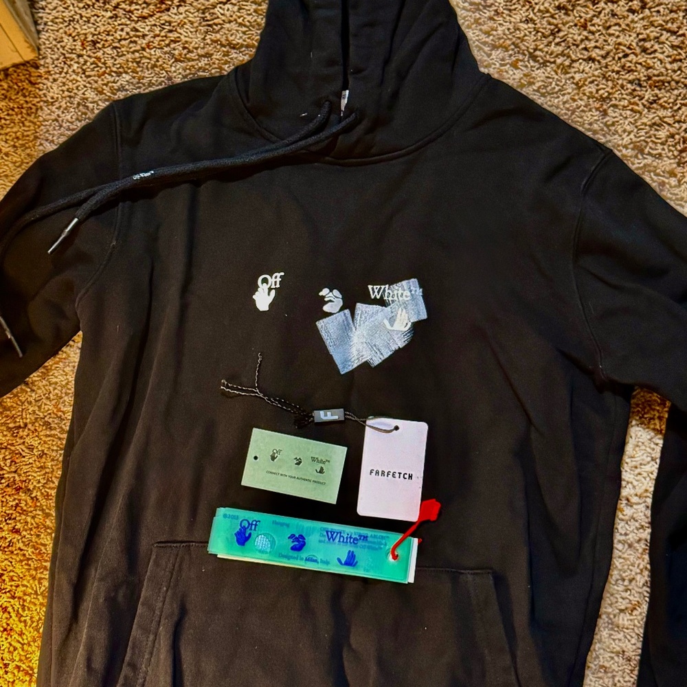 Vintage Off White Virgil Cross Arrows Black Hoodie Big Logo RARE